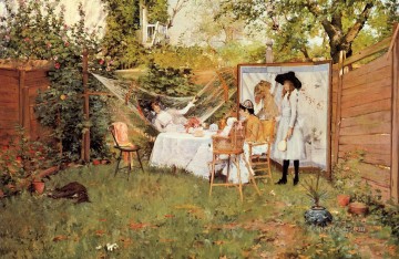 「オープンエア・ブレックファスト」 別名「屋外での裏庭の朝食」 ウィリアム・メリット・チェイス Oil Paintings